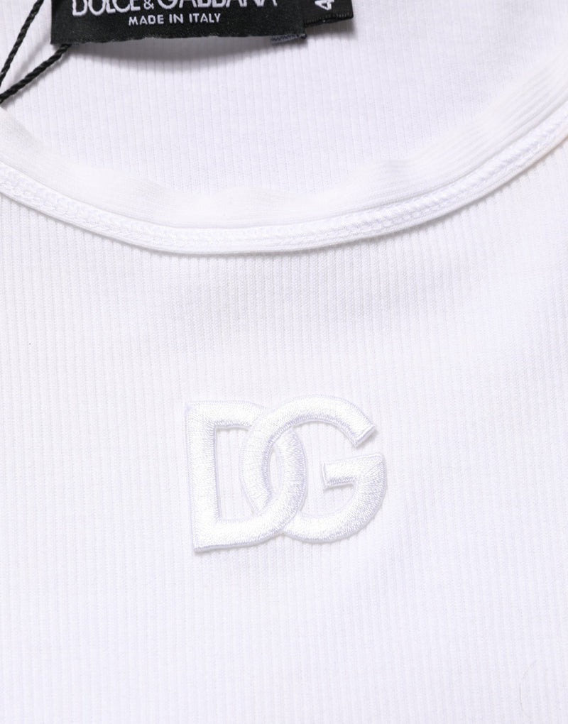 Débardeur côtelé blanc en coton sans manches Dolce & Gabbana