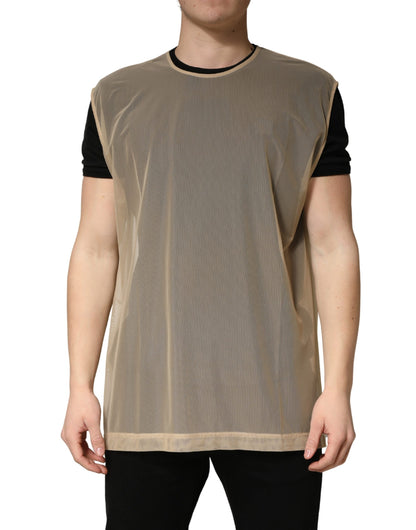 Dolce & Gabbana Beige Mouwloze Mesh Top met Ronde Hals