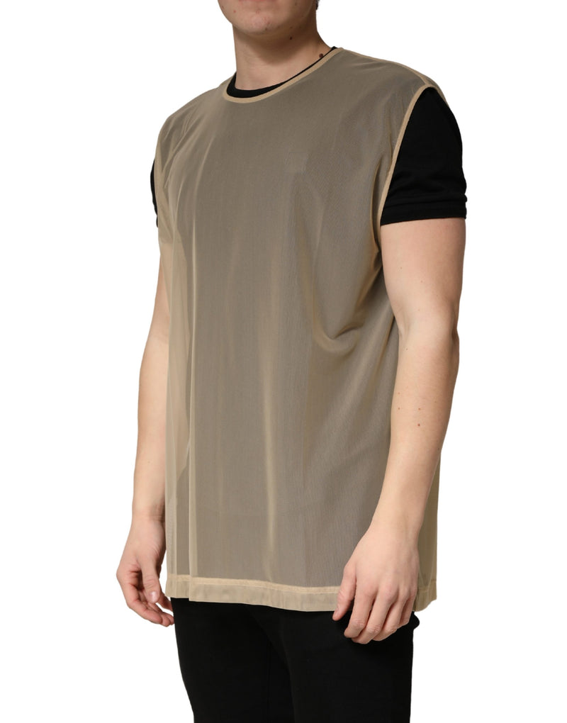 Dolce & Gabbana Beige Crew Neck Sleeveless Mesh Top  T-shirt