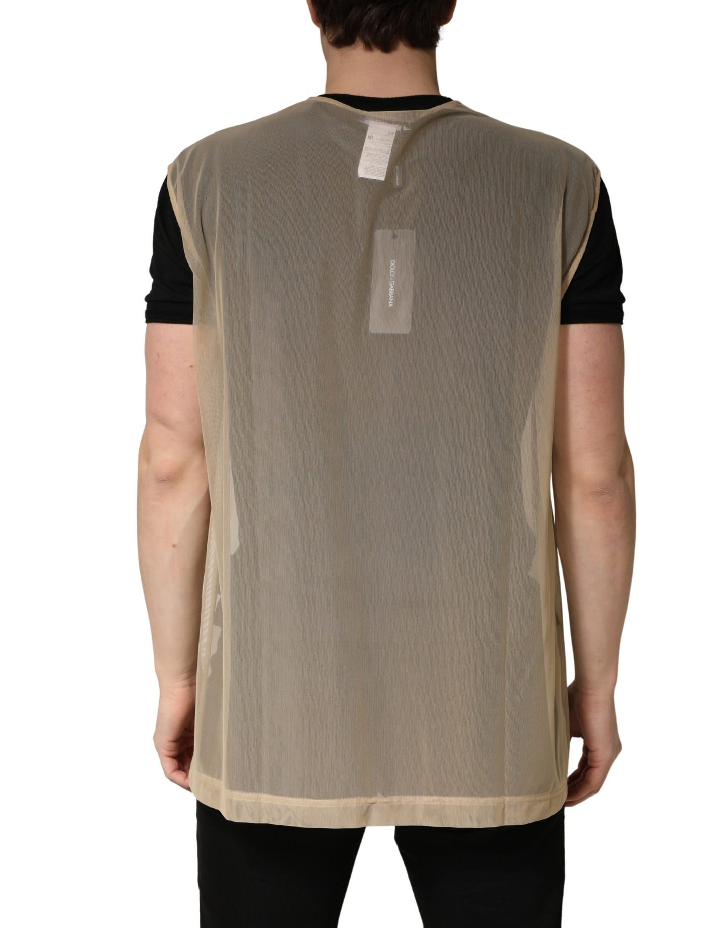 Dolce & Gabbana Beige Mouwloze Mesh Top met Ronde Hals