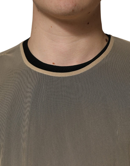 Dolce & Gabbana Beige Mouwloze Mesh Top met Ronde Hals
