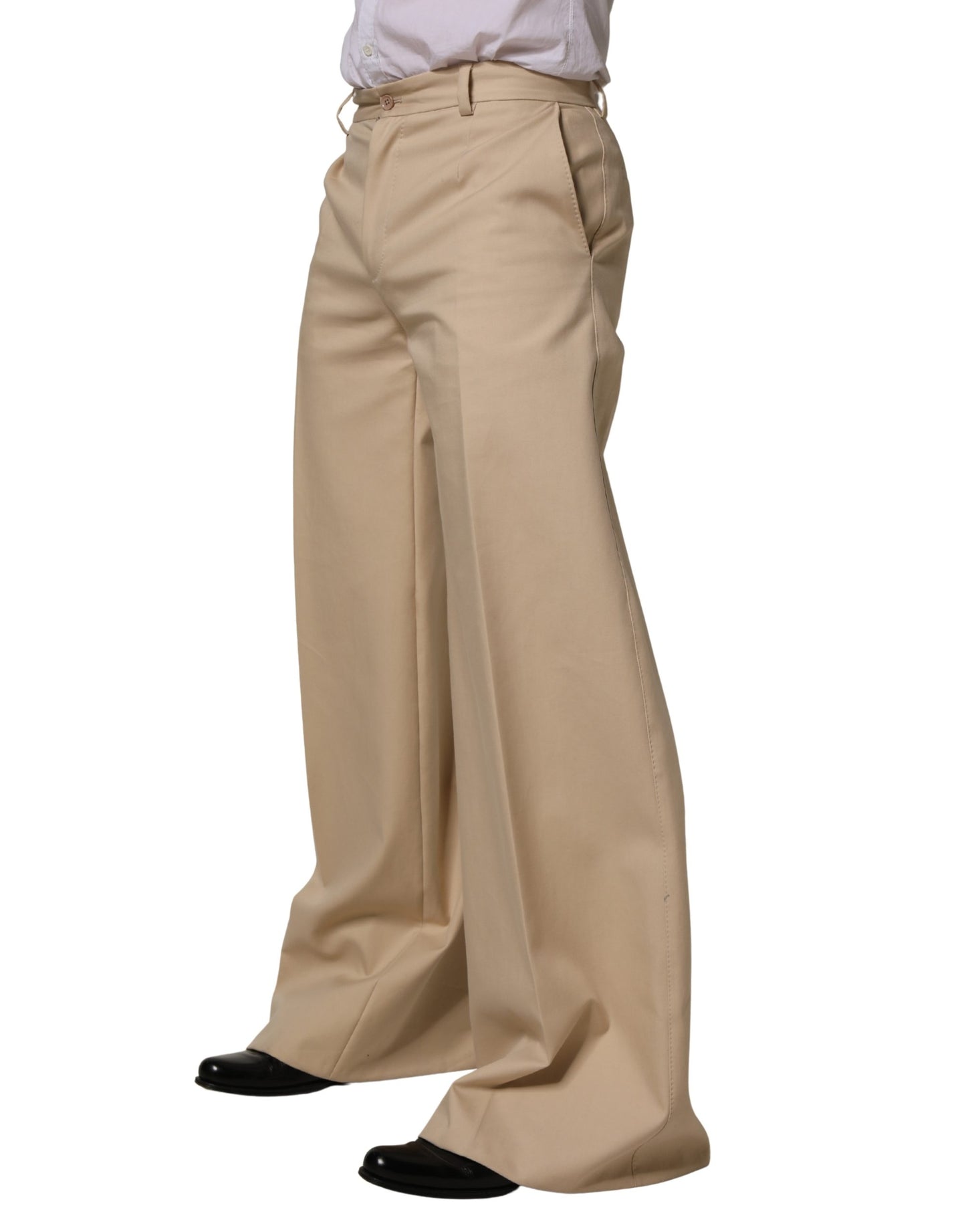 Pantalon de costume droit en coton beige Dolce & Gabbana pour homme
