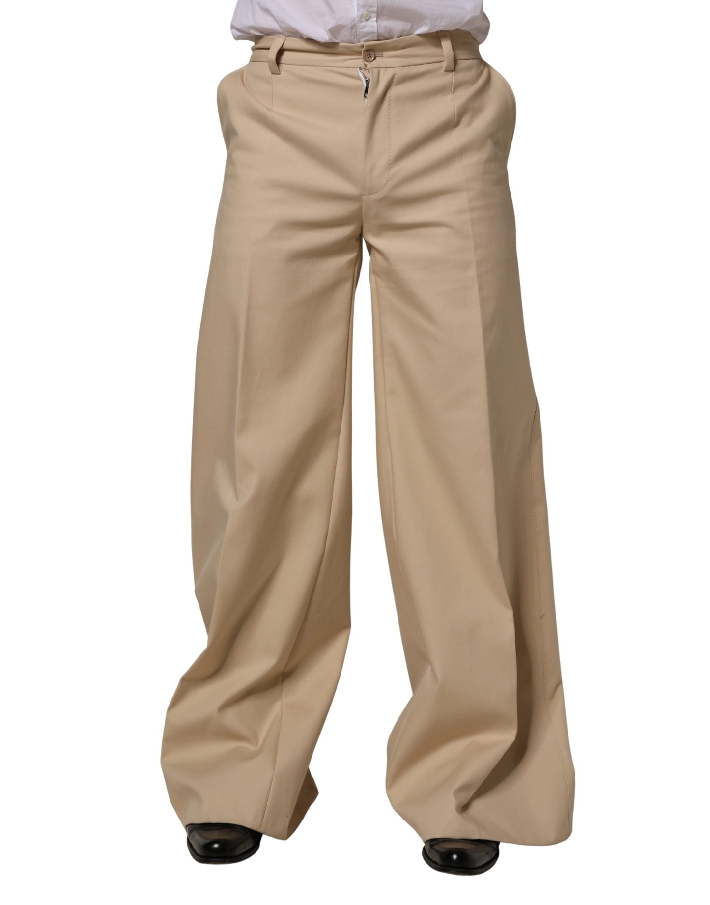 Pantalon de costume droit en coton beige Dolce & Gabbana pour homme