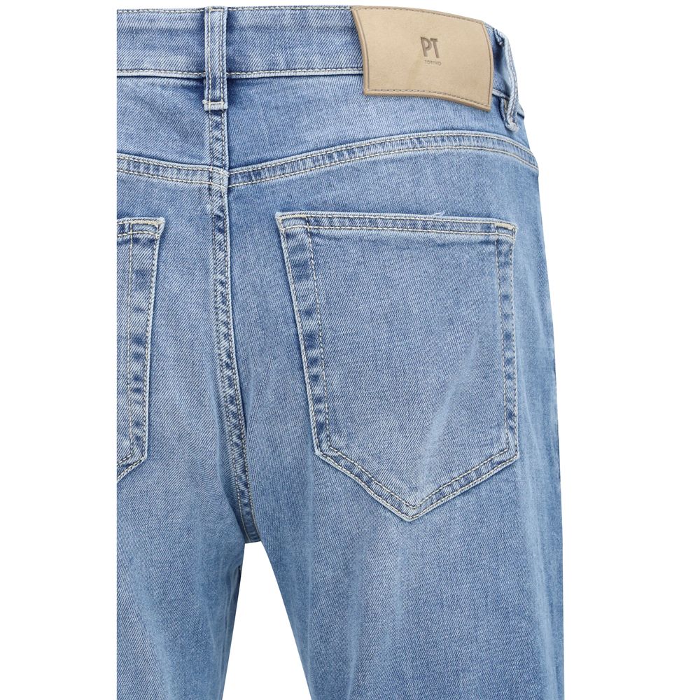 PT Torino Blue Cotton Slim Fit Jeans for Men