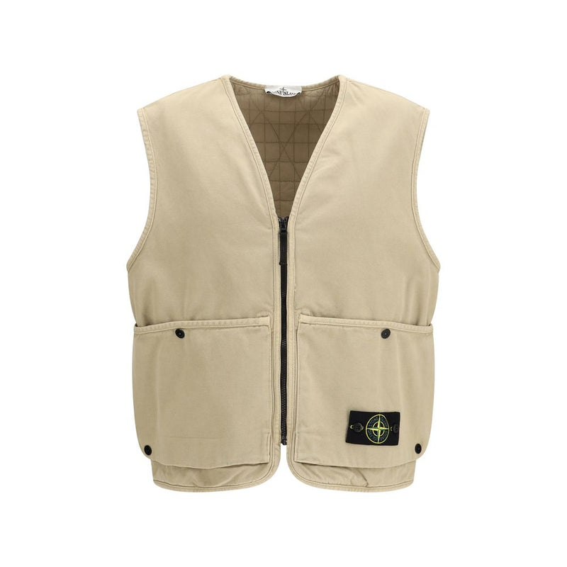 Stone Island Beige Cotton Sleeveless Jacket