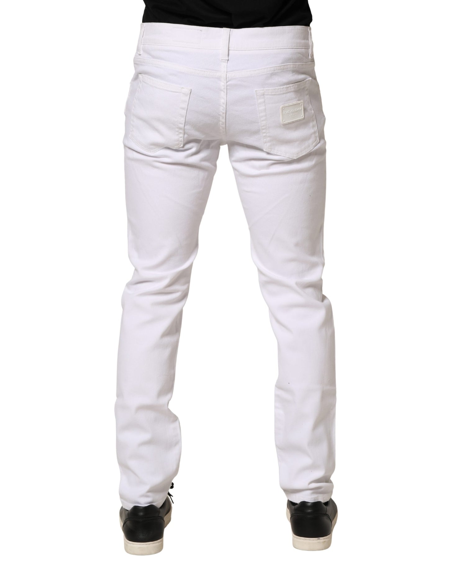Jean Slim Fit Homme Dolce & Gabbana en Denim Effiloché de Coton Blanc