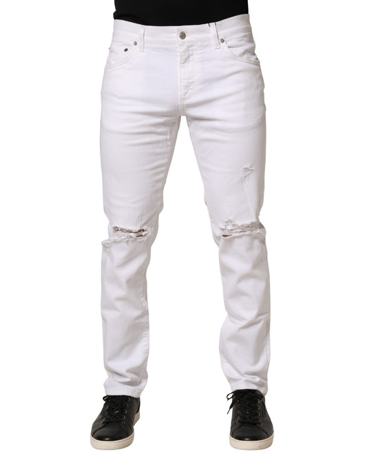 Dolce & Gabbana Witte Katoenen Gescheurde Slim Fit Denim Jeans voor Heren
