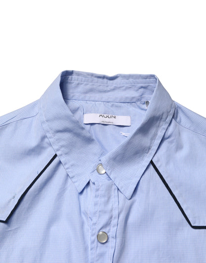 AGLINI Light Blue Slim Fit Casual Shirt for Men