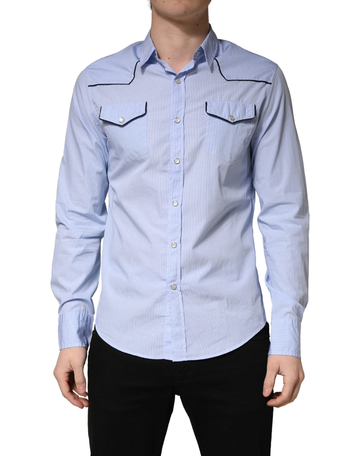 AGLINI Light Blue Slim Fit Casual Shirt for Men