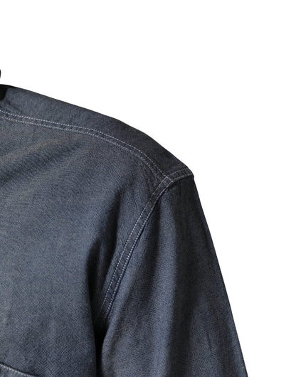 AGLINI Dark Blue Slim Fit Collared Long Sleeve Denim Shirt