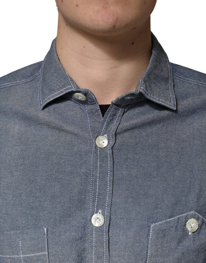 AGLINI Dark Blue Slim Fit Collared Long Sleeve Denim Shirt