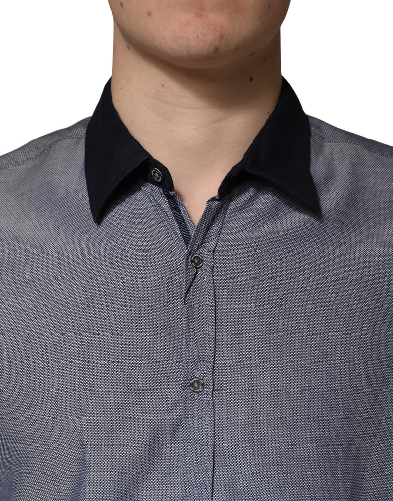 Hamaki-Ho Dark Blue Cotton Long Sleeve Dress Shirt for Men