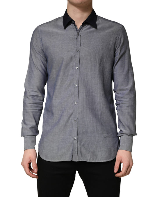 Hamaki-Ho Dark Blue Cotton Long Sleeve Dress Shirt for Men