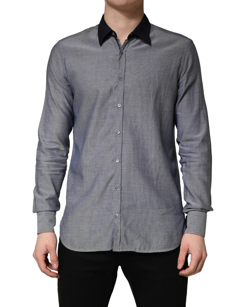 Hamaki-Ho Dark Blue Cotton Long Sleeve Dress Shirt for Men