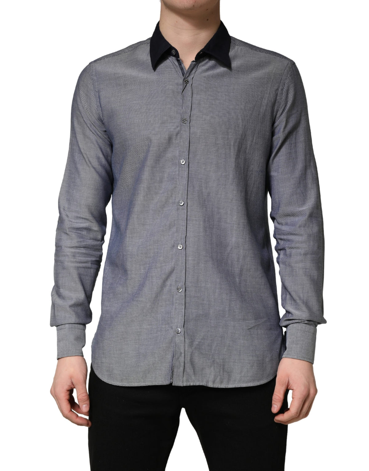 Hamaki-Ho Dark Blue Cotton Long Sleeve Dress Shirt for Men