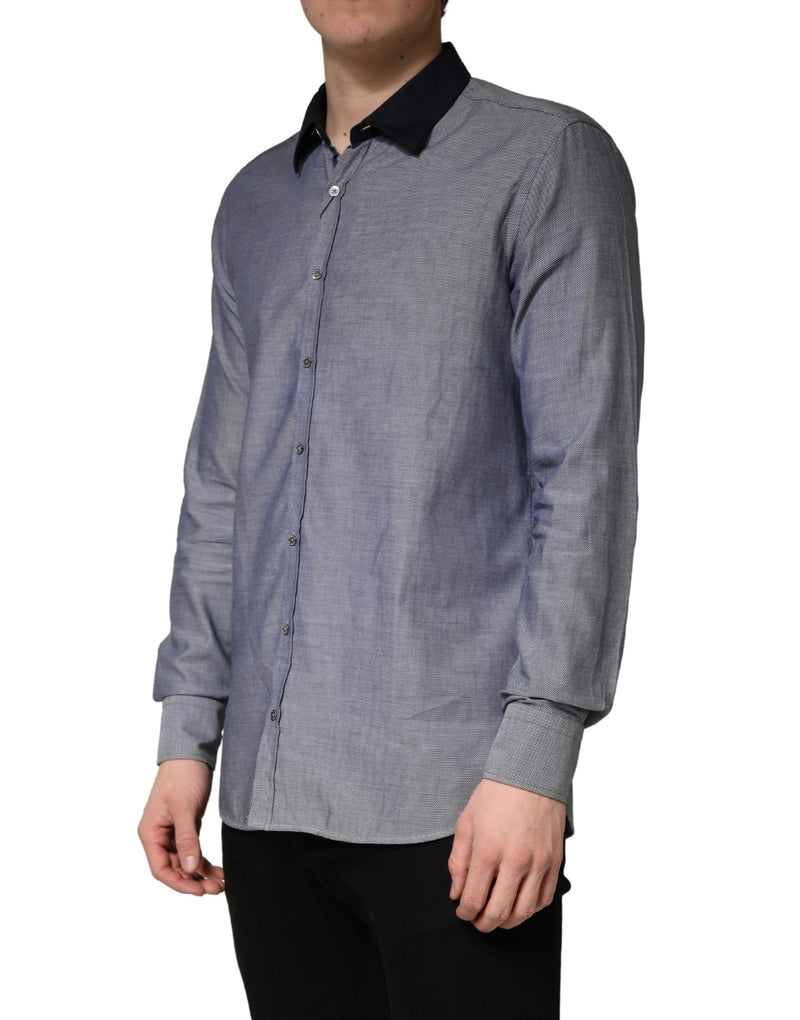Hamaki-Ho Dark Blue Cotton Long Sleeve Dress Shirt for Men