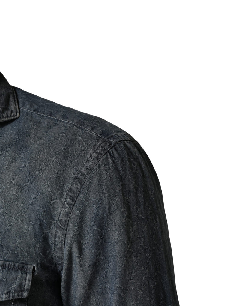 Domenico Tagliente Dark Blue Long Sleeve Collared Denim Shirt