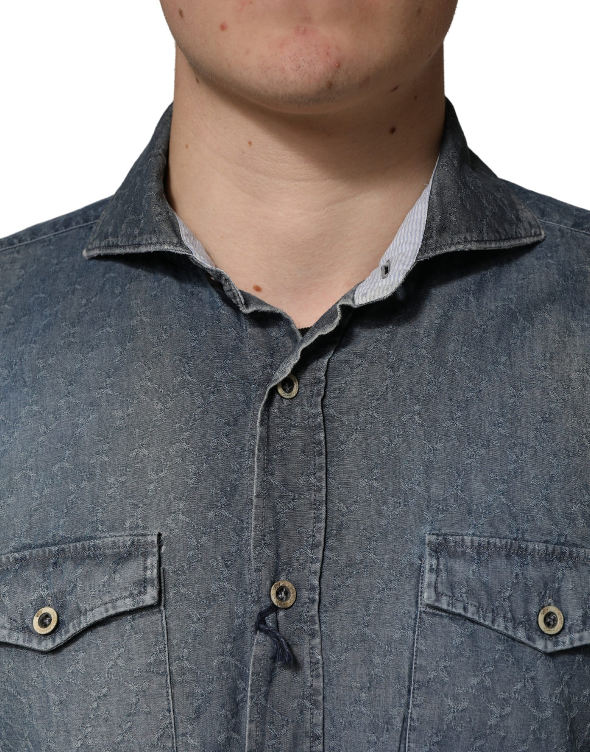 Domenico Tagliente Dark Blue Long Sleeve Collared Denim Shirt