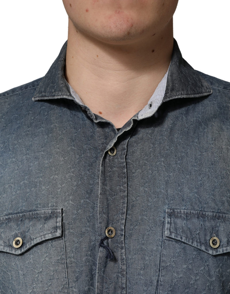 Domenico Tagliente Dark Blue Long Sleeve Collared Denim Shirt