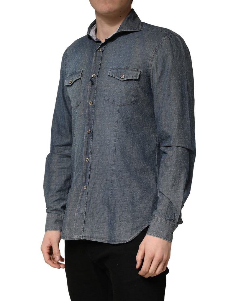Domenico Tagliente Dark Blue Long Sleeve Collared Denim Shirt
