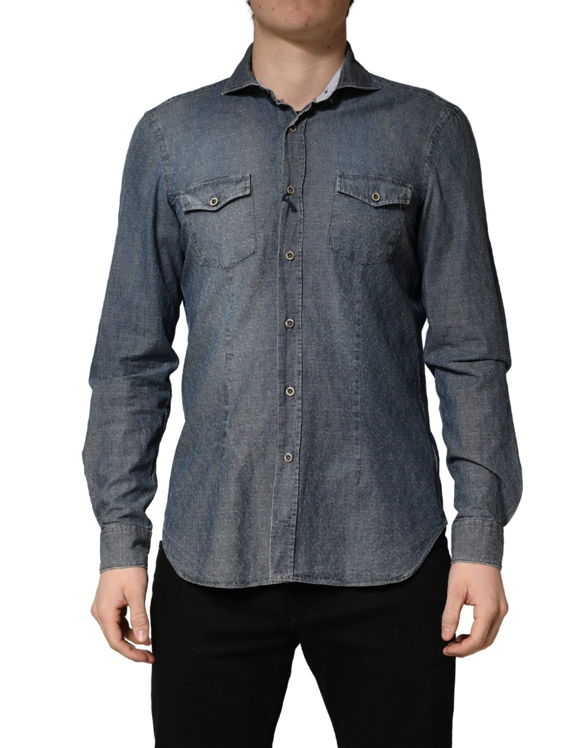 Domenico Tagliente Dark Blue Long Sleeve Collared Denim Shirt