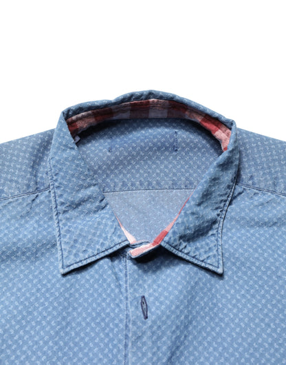 AGLINI Blue Cotton Slim Fit Collared Long Sleeve Casual Shirt