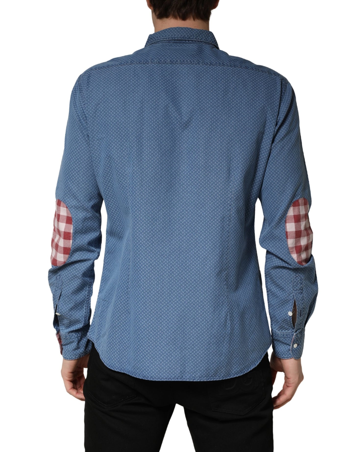 AGLINI Blue Cotton Slim Fit Collared Long Sleeve Casual Shirt