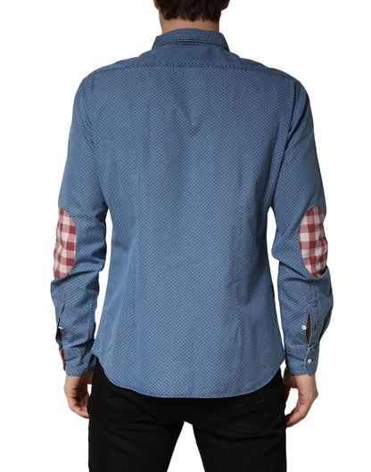 AGLINI Blue Cotton Slim Fit Collared Long Sleeve Casual Shirt