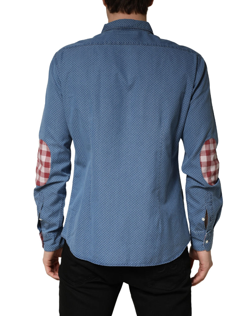 AGLINI Blue Cotton Slim Fit Collared Long Sleeve Casual Shirt