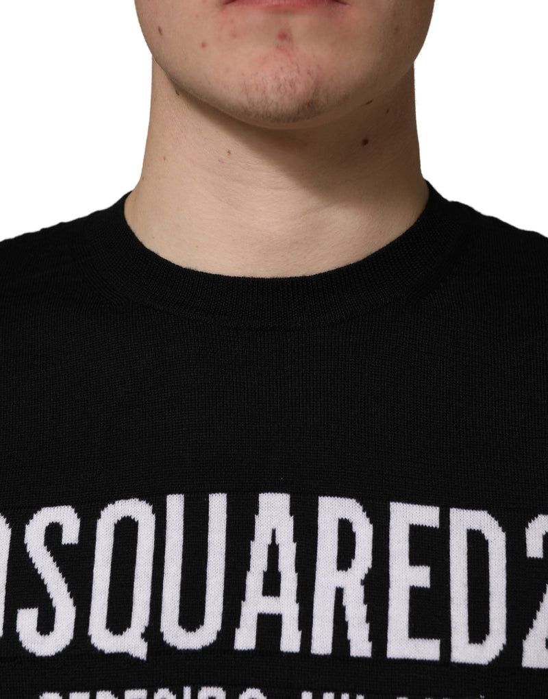 Dsquared² Black Logo Knitted Crew Neck Pullover Sweater for Men