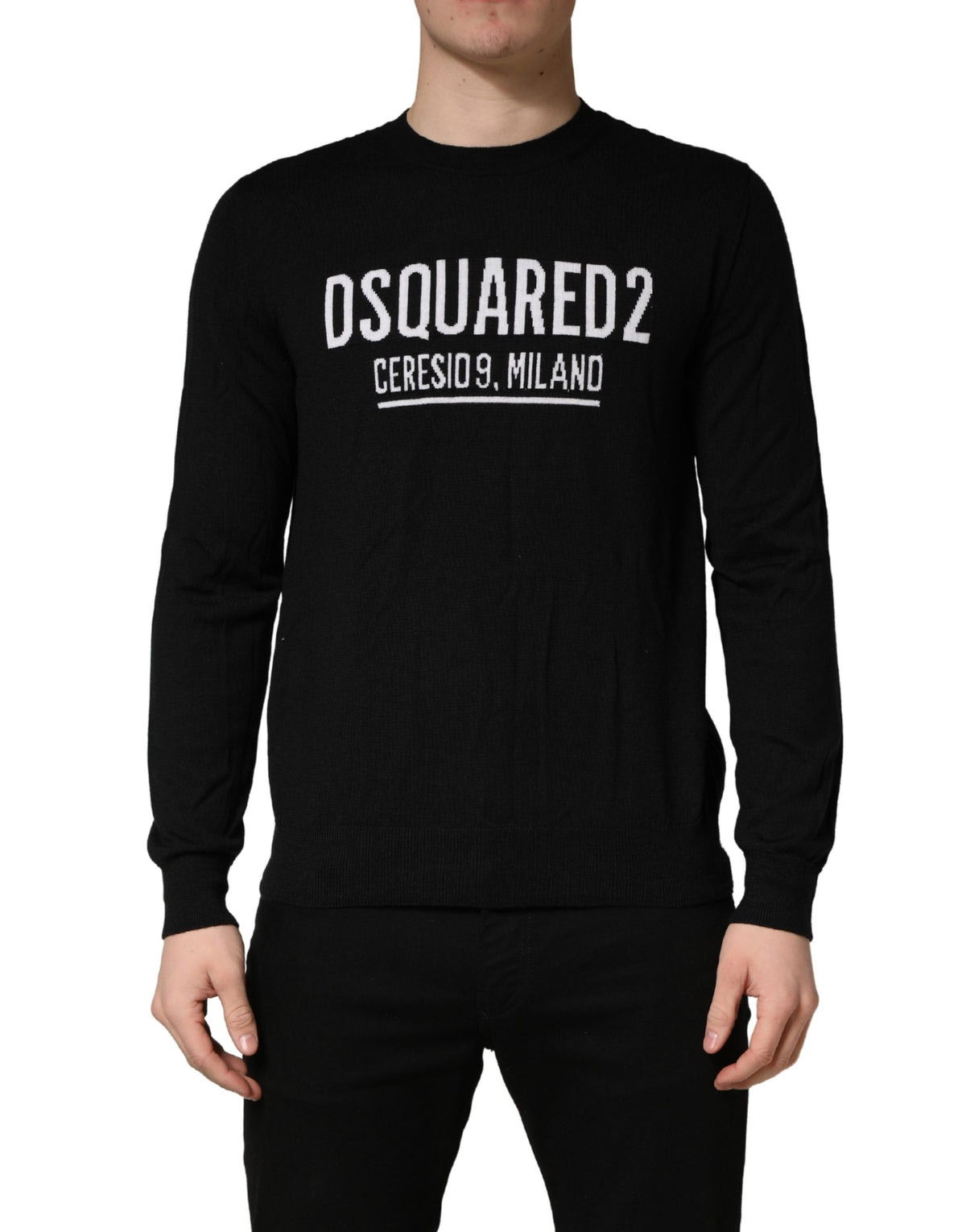 Dsquared² Black Logo Knitted Crew Neck Pullover Sweater for Men