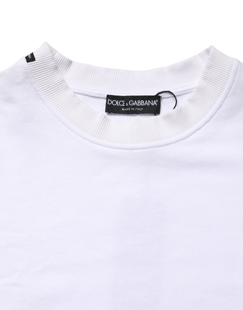 Dolce & Gabbana White Cotton Crew Neck Sweatshirt Sweater