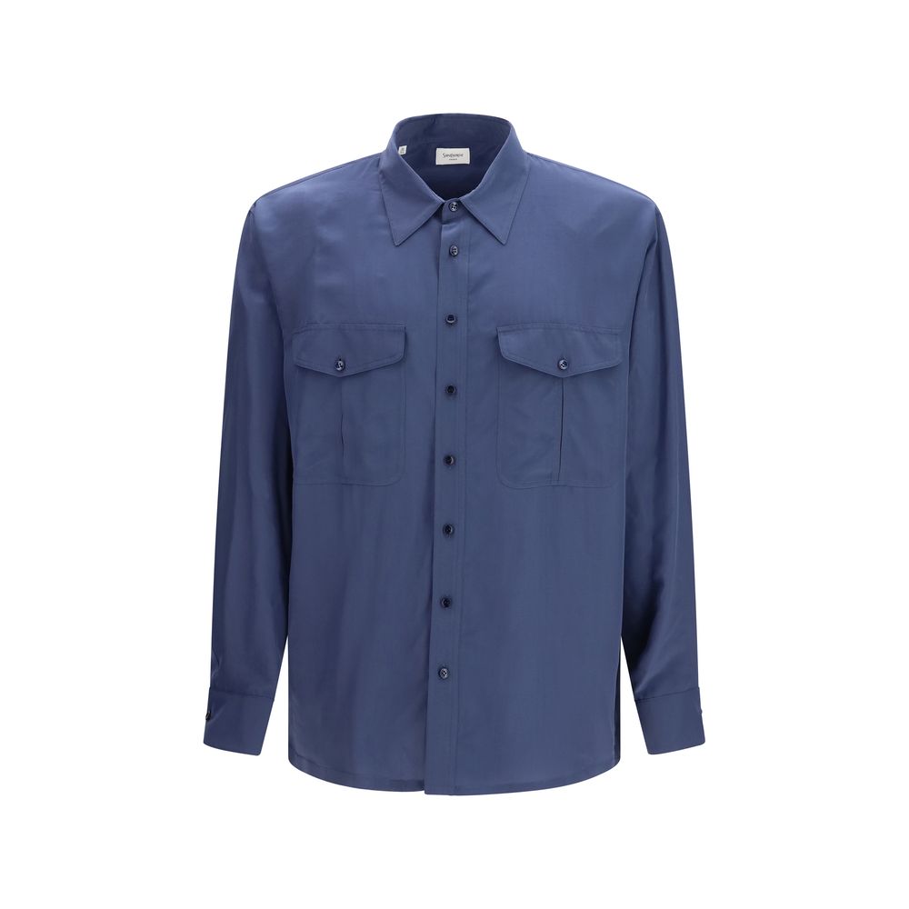 Chemise en Viscose Bleue Saint Laurent