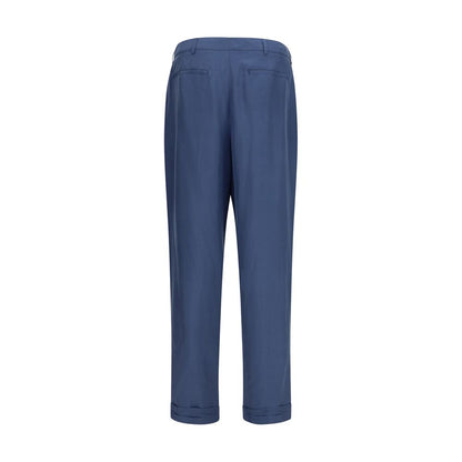 Pantalon de costume bleu en soie Saint Laurent