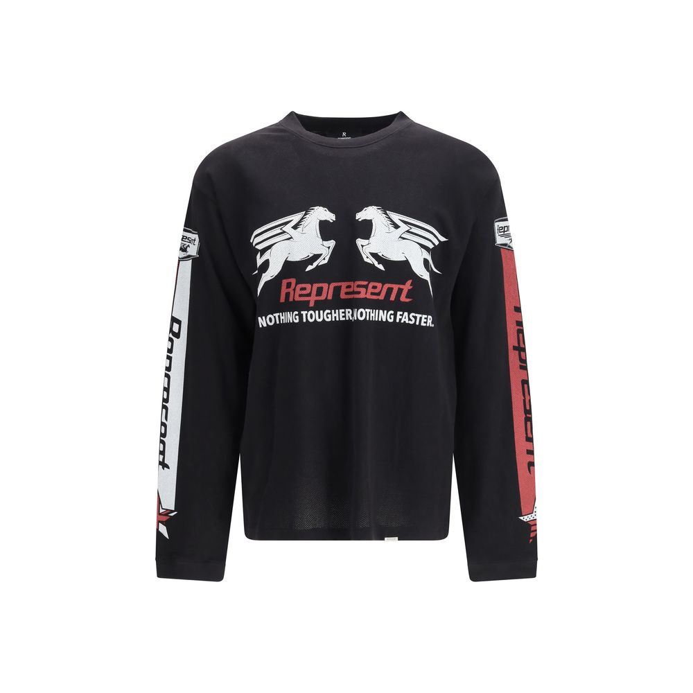 Represent Black Cotton Mesh Pegasus Long Sleeve T-Shirt