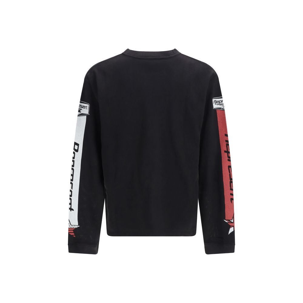 Represent Black Cotton Mesh Pegasus Long Sleeve T-Shirt