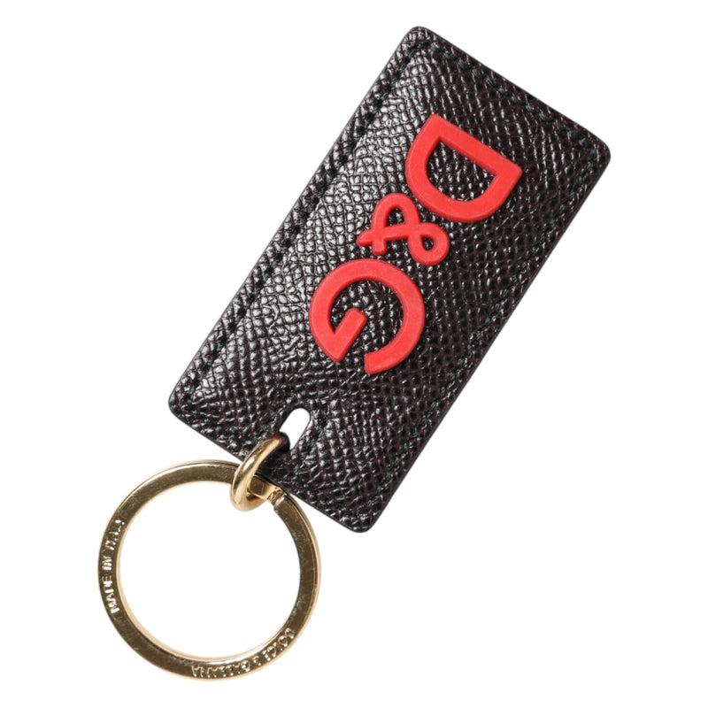 Porte-clés Dolce & Gabbana en cuir de veau noir avec anneau métallique siglé pour homme