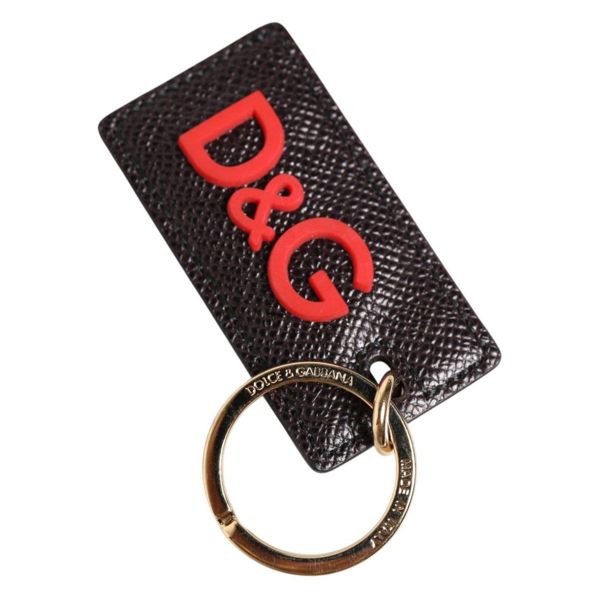 Porte-clés Dolce & Gabbana en cuir de veau noir avec anneau métallique siglé pour homme