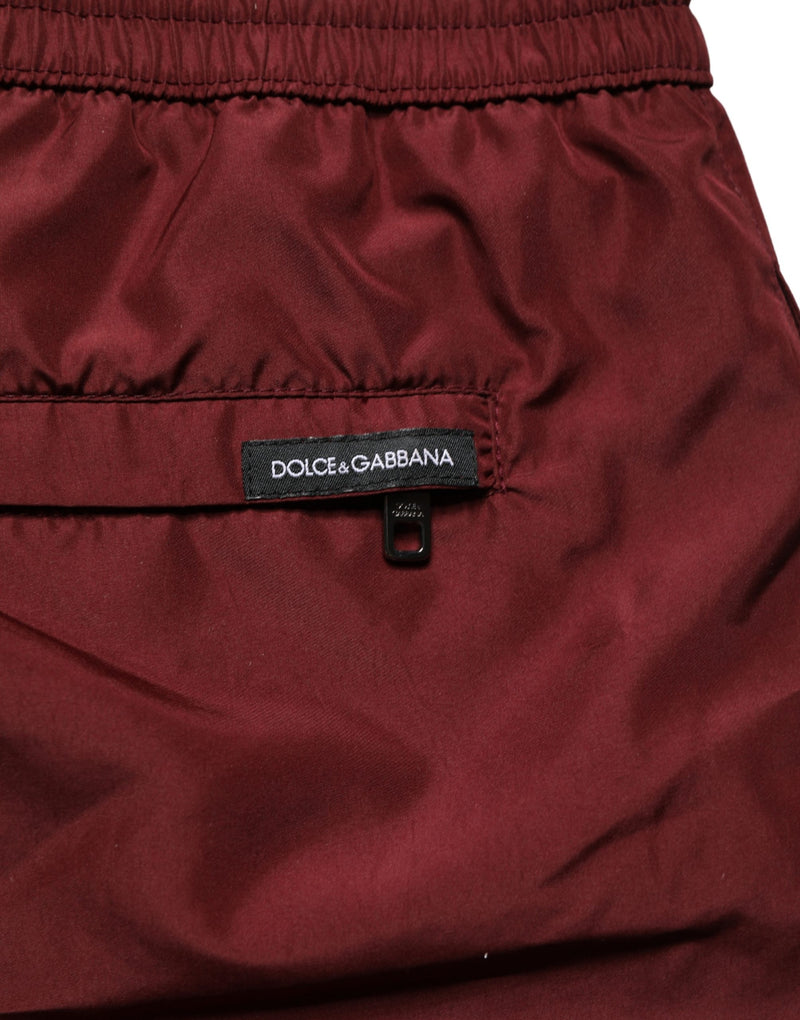 Dolce & Gabbana Maroon Polyester Drawstring Swim Shorts