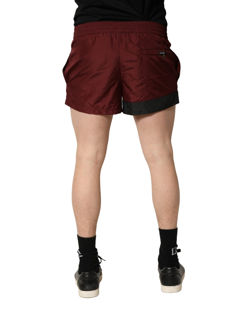 Dolce & Gabbana Maroon Polyester Drawstring Swim Shorts