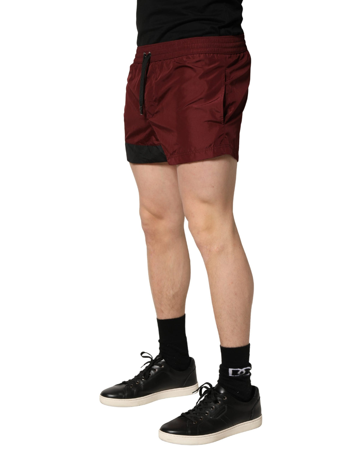 Dolce & Gabbana Maroon Polyester Drawstring Swim Shorts