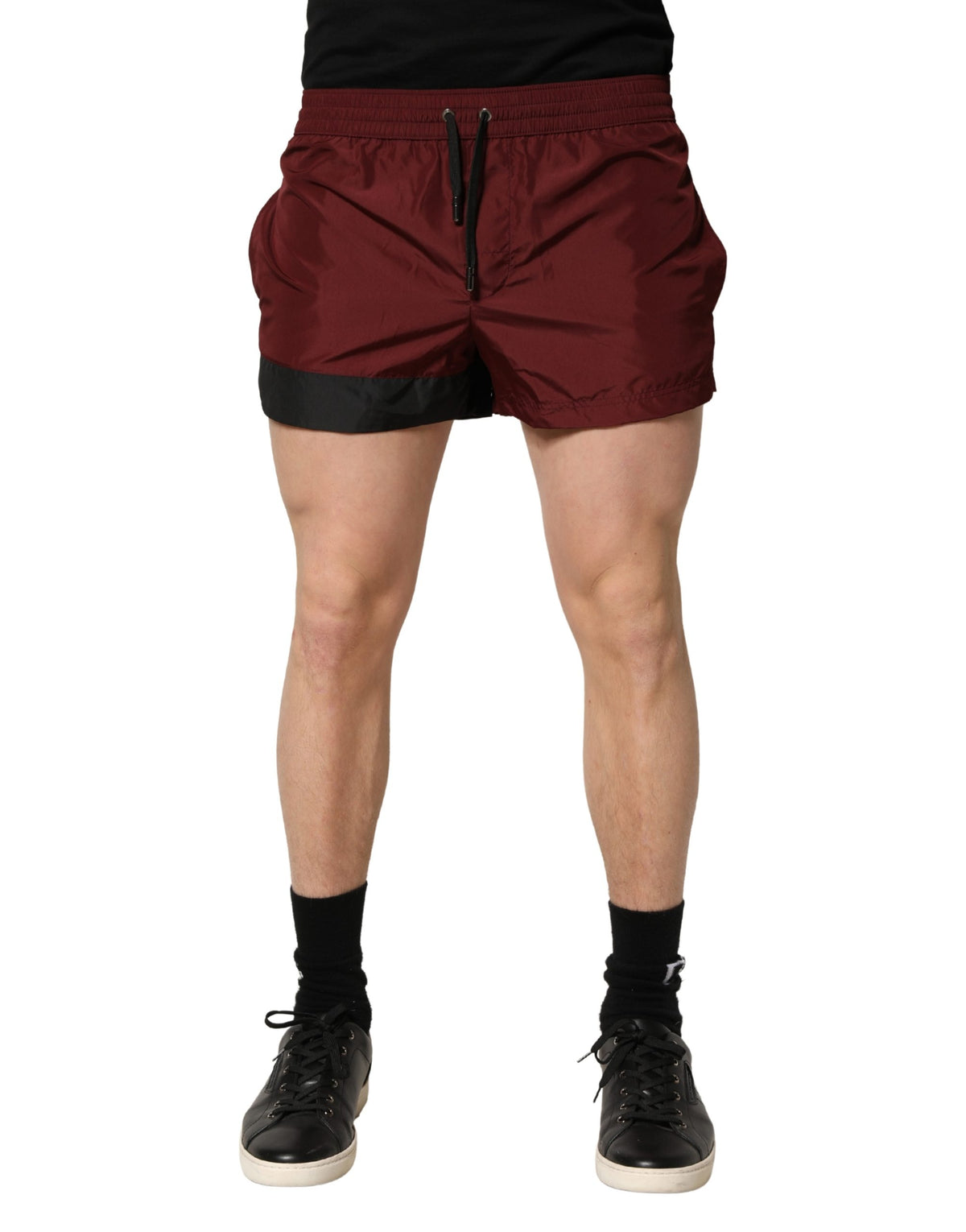 Dolce & Gabbana Maroon Polyester Drawstring Swim Shorts