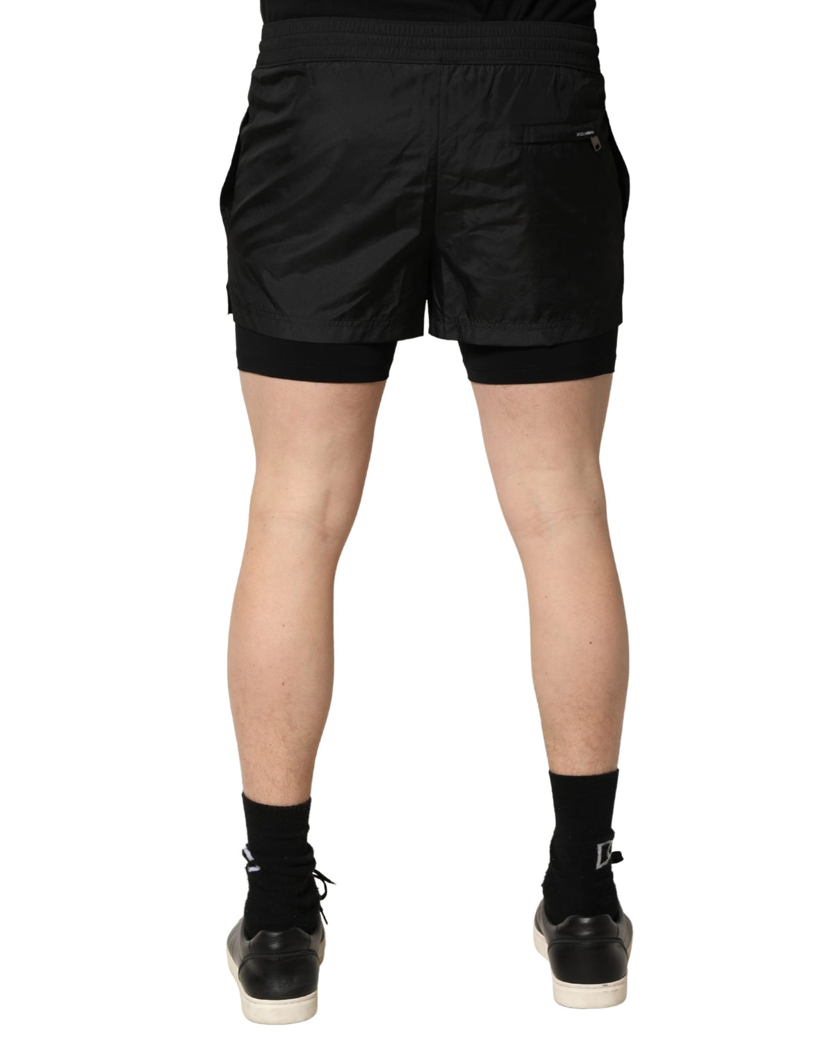 Dolce & Gabbana Black Polyester Drawstring Men Swim Shorts