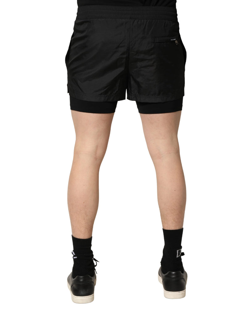 Dolce & Gabbana Black Polyester Drawstring Men Swim Shorts
