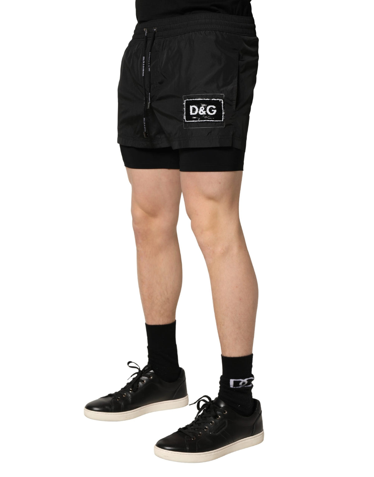 Dolce & Gabbana Black Polyester Drawstring Men Swim Shorts