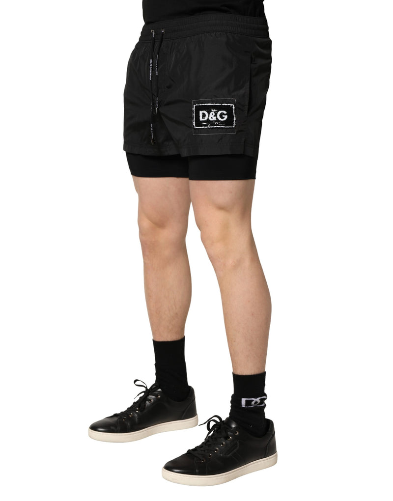 Dolce & Gabbana Black Polyester Drawstring Men Swim Shorts