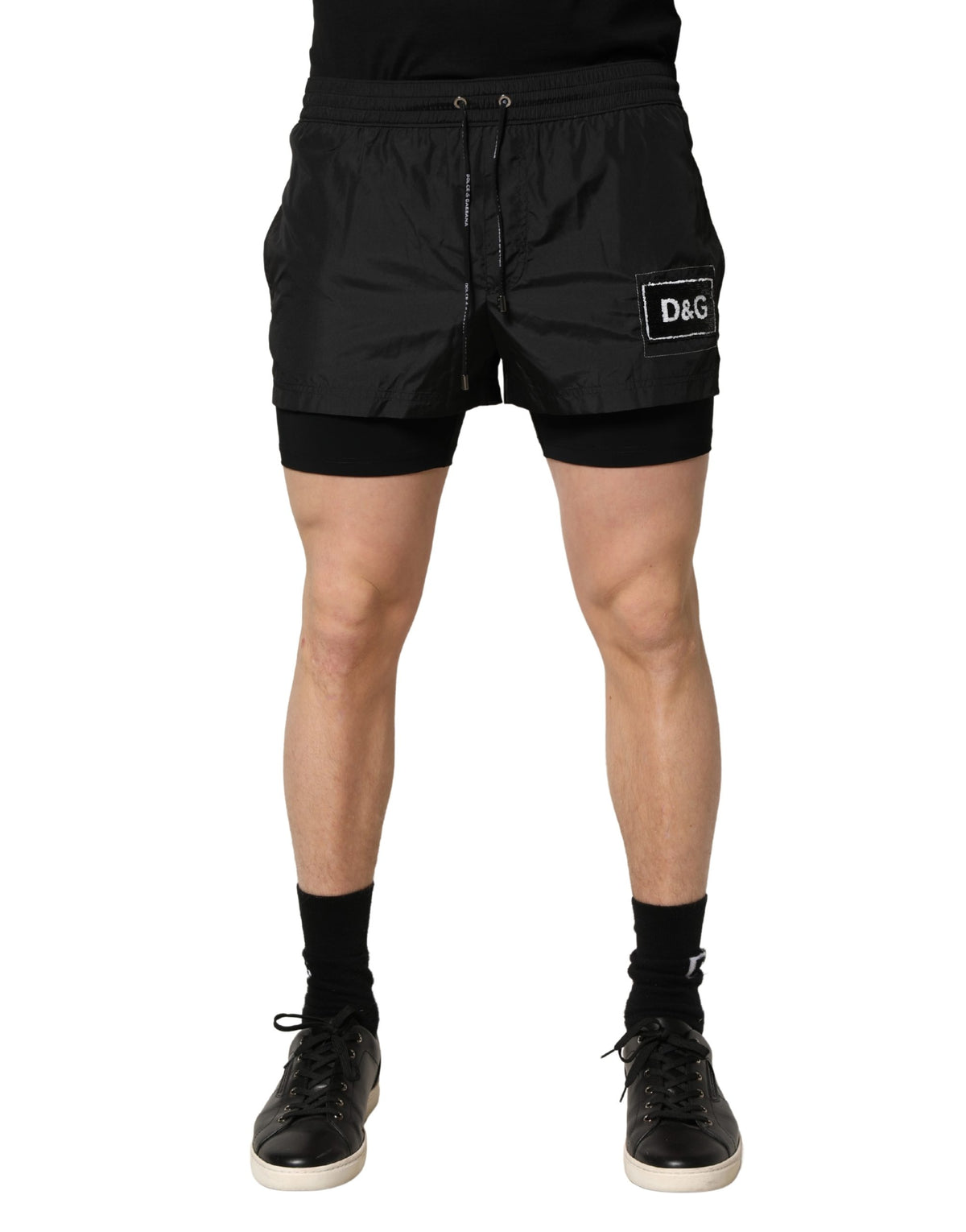 Dolce & Gabbana Black Polyester Drawstring Men Swim Shorts