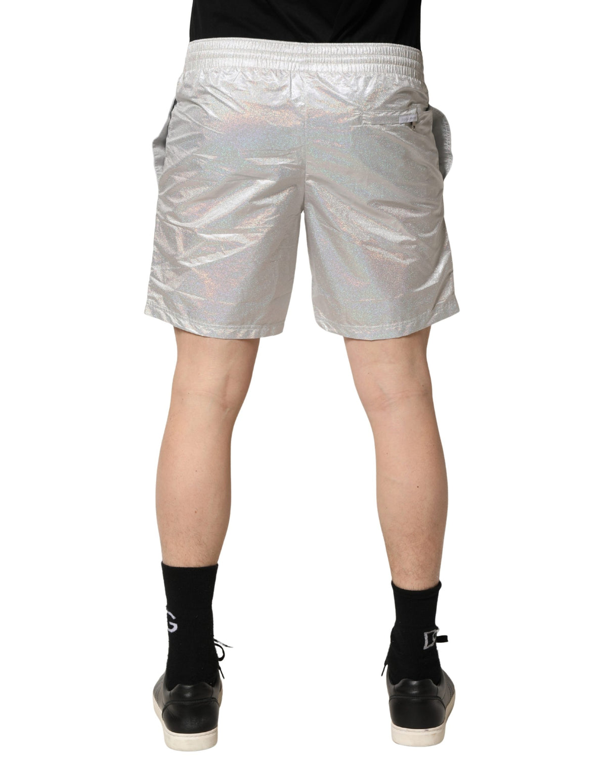 Dolce & Gabbana Silver Polyester Drawstring Men Swim Shorts