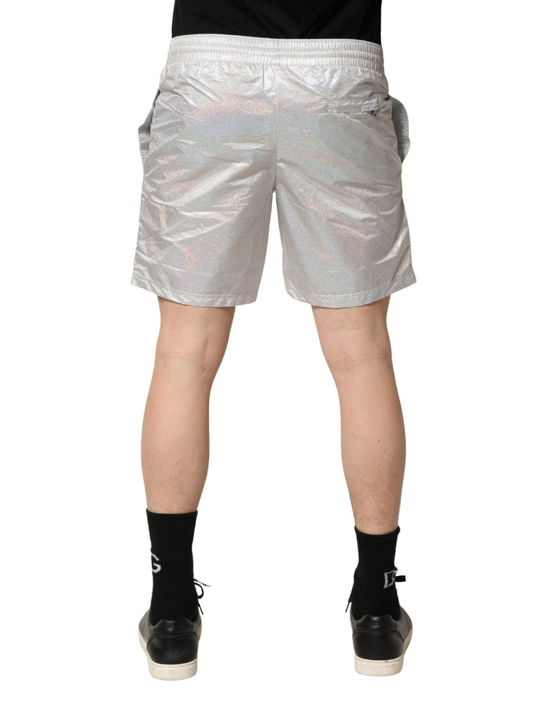Dolce & Gabbana Silver Polyester Drawstring Men Swim Shorts