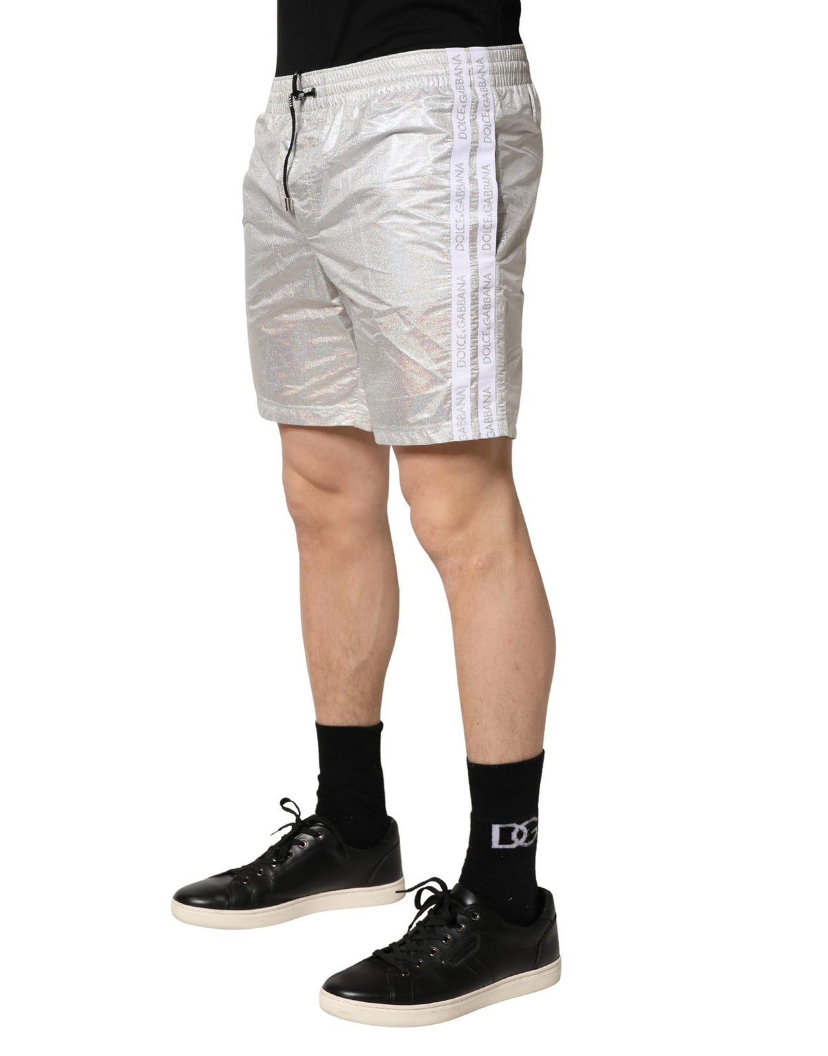 Dolce & Gabbana Silver Polyester Drawstring Men Swim Shorts